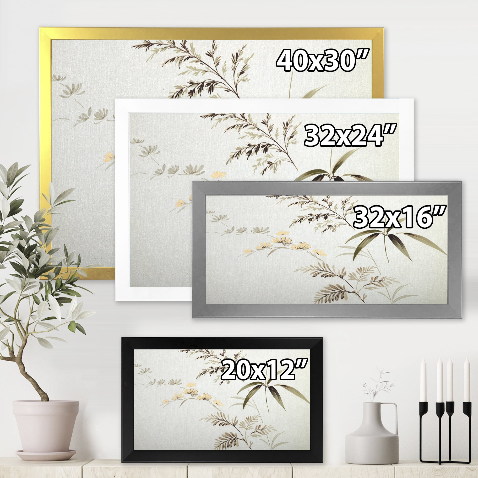 Designart 'Abstract Retro Drawing of Flowers III' Vintage Framed Art Print