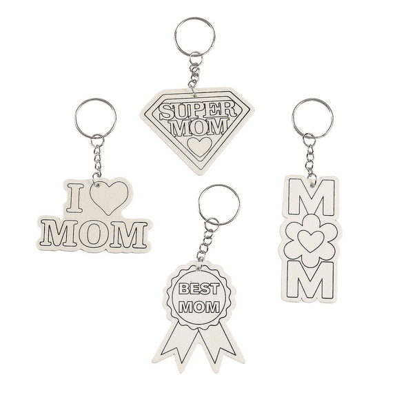 Color Your Own Wood Mother'S Day Keychains - Craft Kits - 12 Pieces