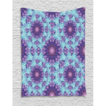 Teal Blue Bedroom Decor Purple Mandala Tapestry, Geometric Mosaic Fractal Ethnic Sign of Universe Graphic Art, Wall Hanging for Bedroom Living Room Dorm Decor, Sky Blue Teal Mauve Lilac, by Ambesonne ()