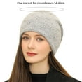 thumbnail image 3 of Dyfzdhu Women Elegant Trendy Warm Chunky Soft Stretch Cable Knit Winter Hat With Pearl Beaded Trim Cap Khaki, 3 of 4
