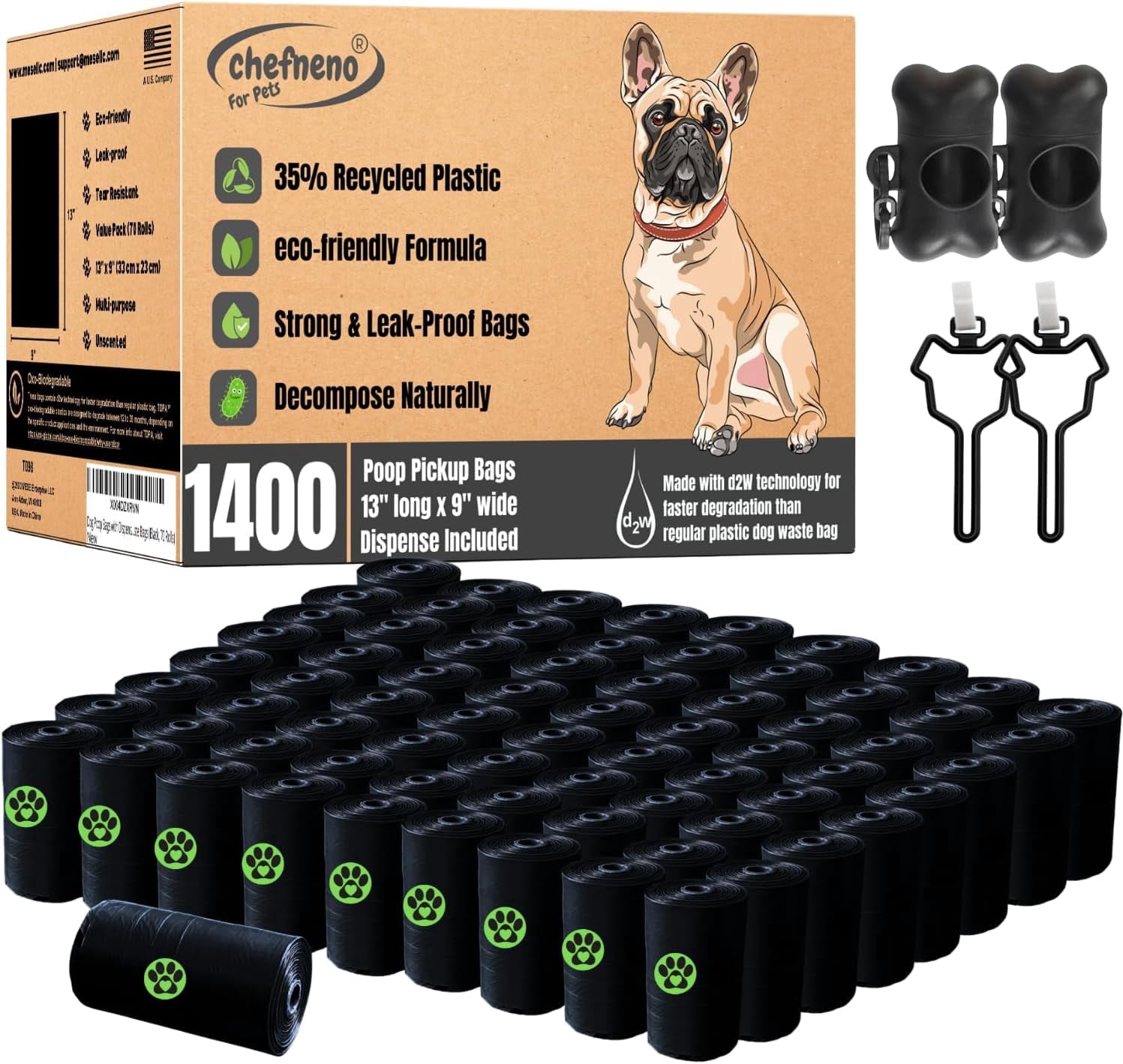Greener Walker Dog Poop Bags, 540 Biodegradable Leak-Proof Pet