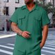 thumbnail image 1 of Camisetas Elvqul de Hombre Casuales de Color Sólido Verde Manga Corta Abotonada Solapa Deportivas, 1 of 8