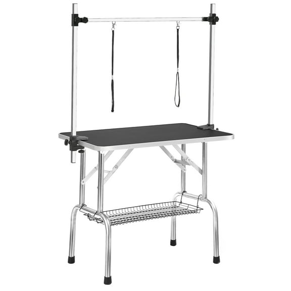 ZephyPaws 42'' Foldable Pet Dog Grooming Table Heavy Duty Iron Frame with H-Shape Grooming Arm & 2 Noose,Up to 300lbs,Black