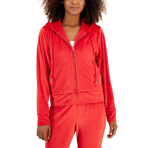 Inc International Concepts Womens Velour Zip-Up Hoodie Real Red L