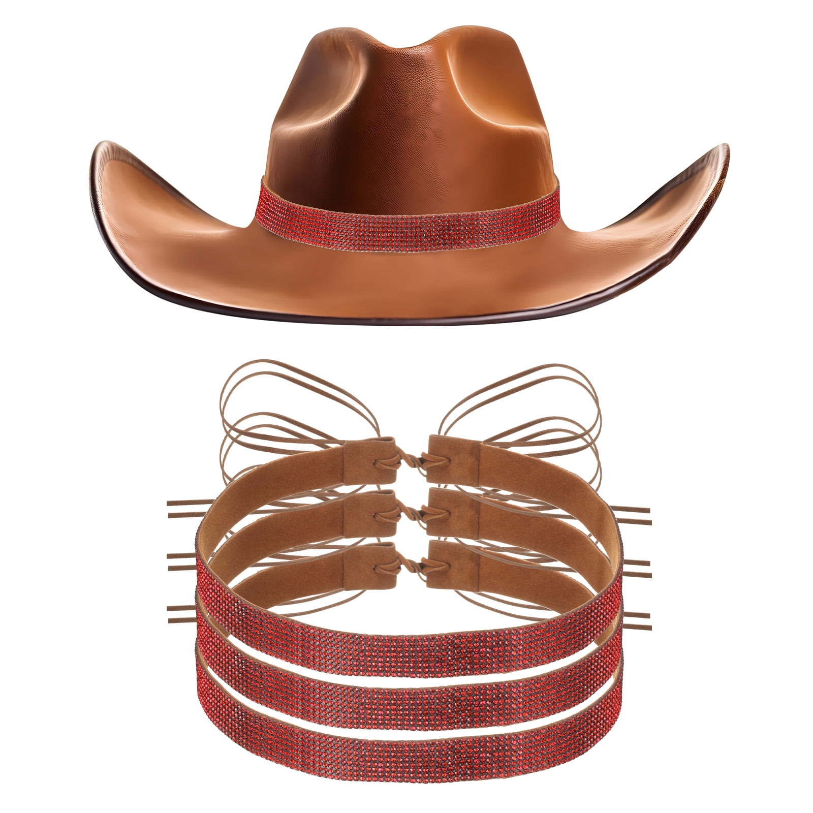 8767 3 Pcs Rhinestone Cowboy Hat Band For Women Men Cowgirls Fringe Hat Belt Rhinestone Fringe Cowboy Hat: Handmade Festival and Country  main image 3
