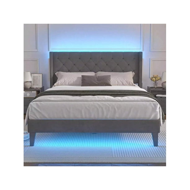 Zocalo Base de Cama Queen Size | Cama con Almacenamiento, Respaldo Ajustable | Gris