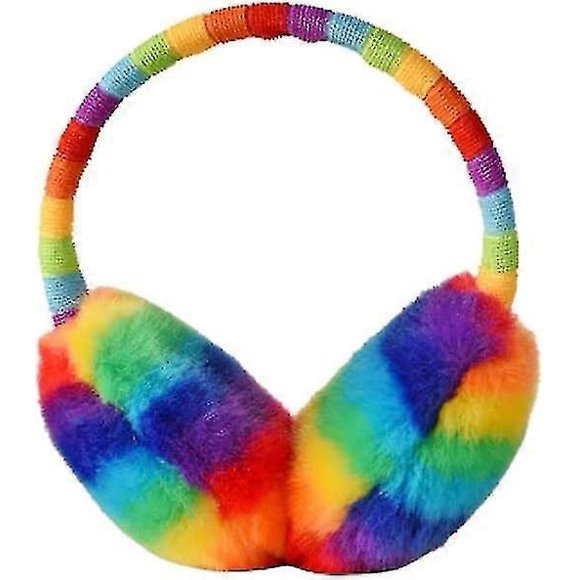 Kids Earmuffs Winter Rainbow Ear Warmers Super Soft Faux Furry Ear Muffs Cover Outdoor Skiing Thermal Ear Protector (3-8y)