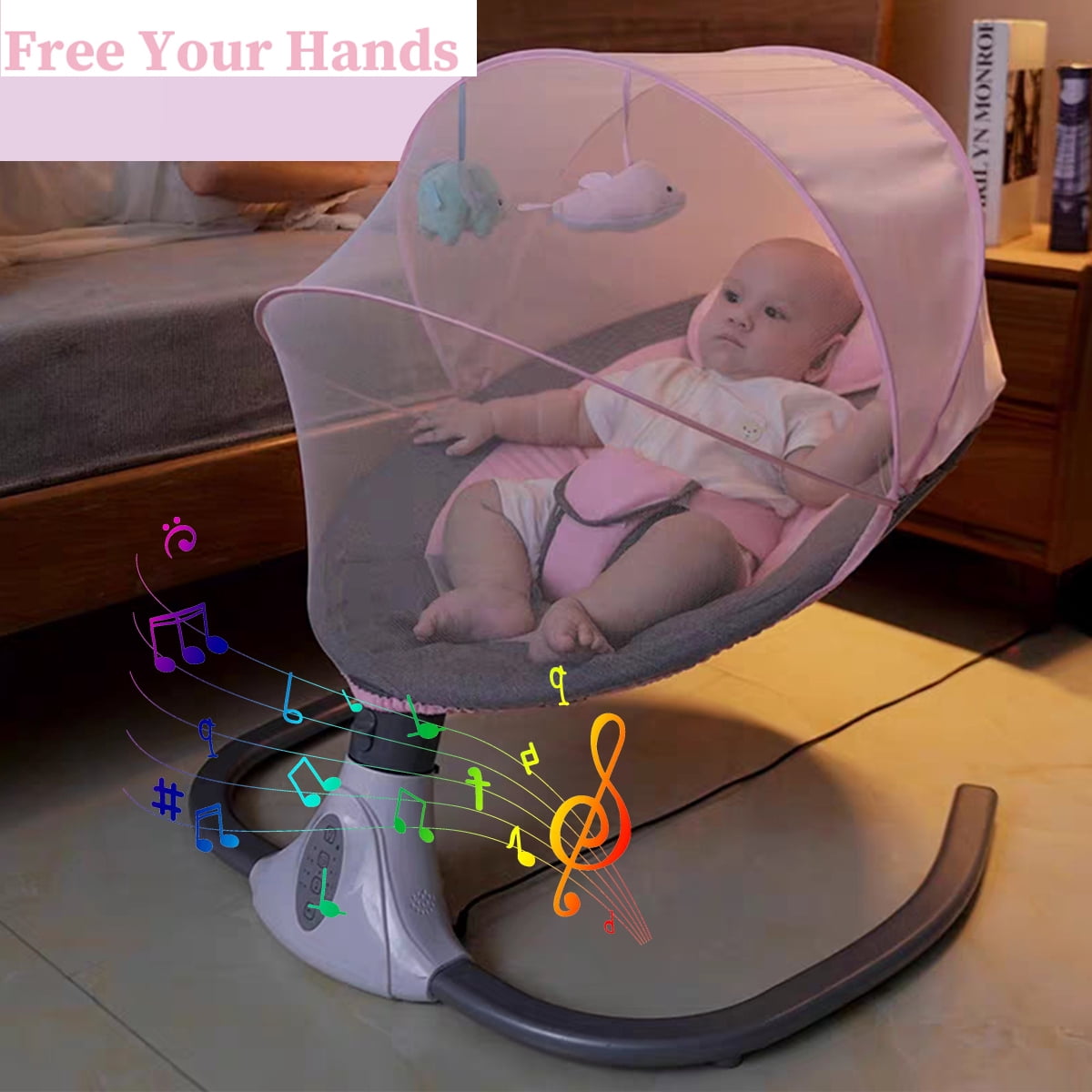 Yabanana Electric Baby Swing for Infant Portable Musical Swing with Remote Control, Bluetooth,Unisex, Pink