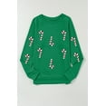 thumbnail image 5 of Women's Green Sequin Christmas Candy Cane Graphic Crewneck Pullover Sweatshirt, (US 20-22)2XL, 5 of 5