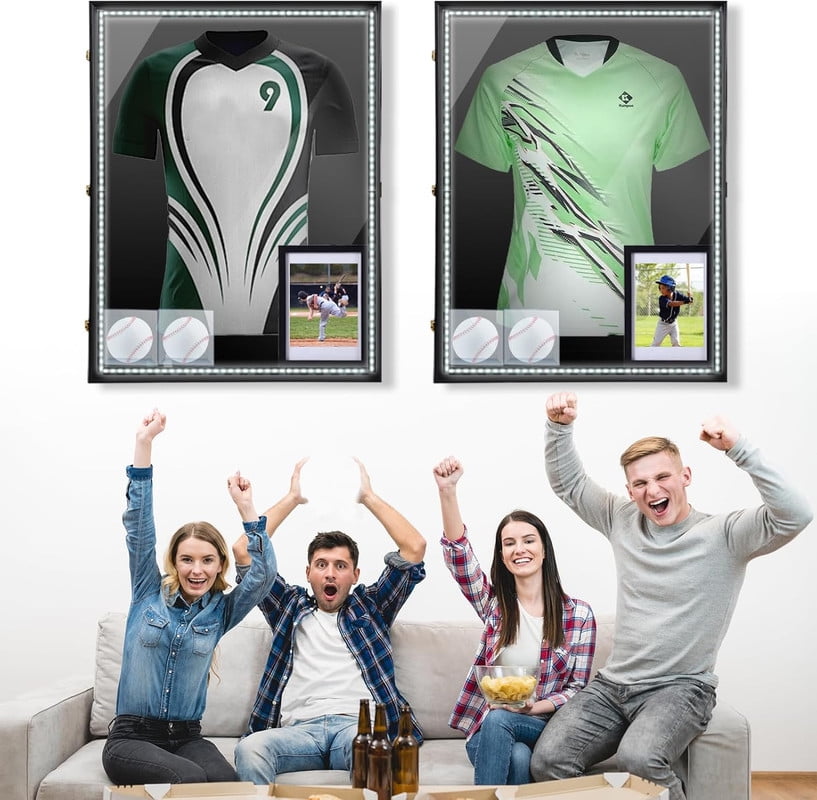 WGOS Jersey Frame - Scatola per esposizione a LED, con luce LED, bloccabile con il 98% resistente ai raggi UV, telaio extra large, 81 x 61 cm, con serrature, ganci, montaggio a