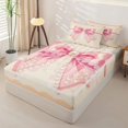thumbnail image 3 of Homewish Pink Bowknot Pearl Zipper Full Size Comforter Sets with Fitted Sheet and 2 Pillowcases, Vintage Ribbon Zipper Bedding Set, Pink Reversible, 4-Piece, 3 of 6