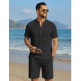 thumbnail image 5 of COOFANDY Men' Beach Outfits 2 Piece Casual Sets Textured Henley Shirt Elastic Drawstring Shorts, 5 of 6
