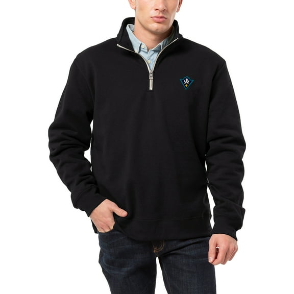 Men's League Collegiate Wear Black UNC Wilmington Seahawks Essentials 2.0 Fleece Quarter-Zip Jacket