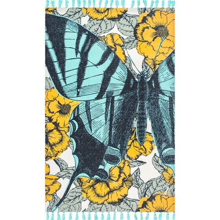 nuLOOM Thomas Paul Printed Blooming Butterfly Tassel Accent Rug, 3' x 5', Green