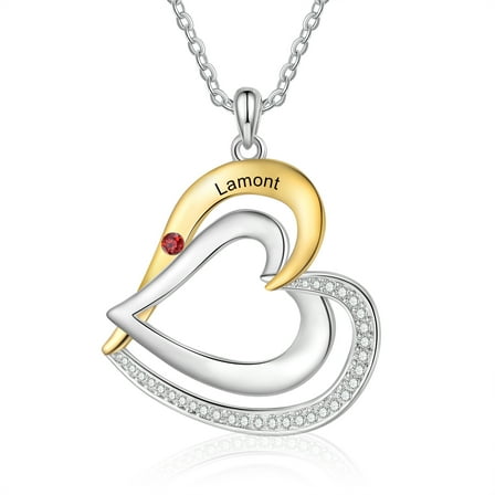Mementos Personalized Heart Family Necklace for Women Sterling Silver with Birthstone and Name