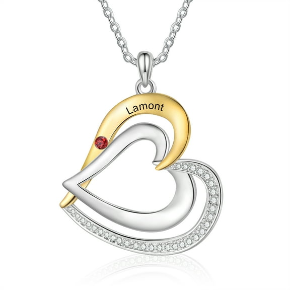 Mementos Personalized Heart Family Necklace for Women Sterling Silver with Birthstone and Name