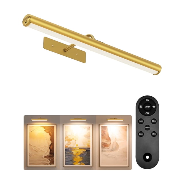 Luz para cuadros EZVALO de 16" recargable con batería y control remoto, color dorado