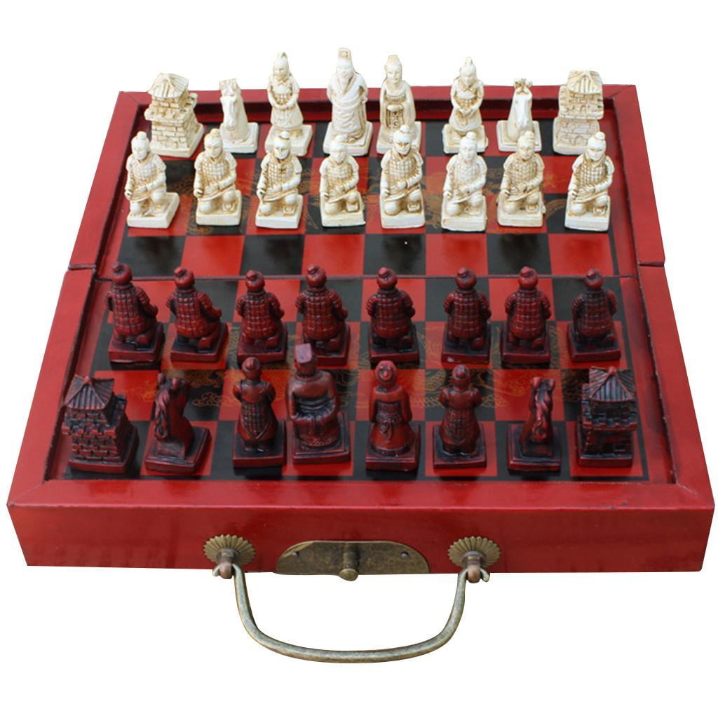 LeeQinersw Folding Portable Antique Chinese Chess Board Games Wooden Table Chess Pieces Set