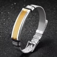 thumbnail image 4 of Mens Stainless Steel Bracelet with Bar, Adjustable Mesh Band with Buckle Clasp, Gold/Silver, 4 of 7