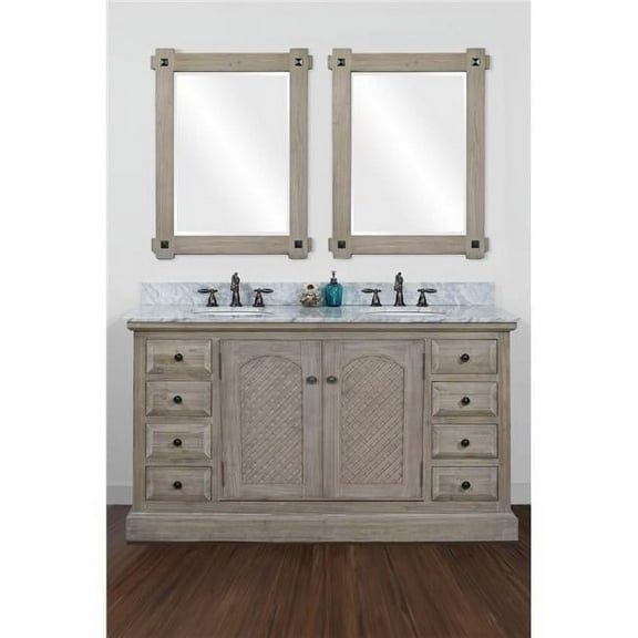 InFurniture WK8160-CW TOP 60 in. Solid Recycled Fir Double Sink Vanity With Carrara White Marble Top-No Faucet