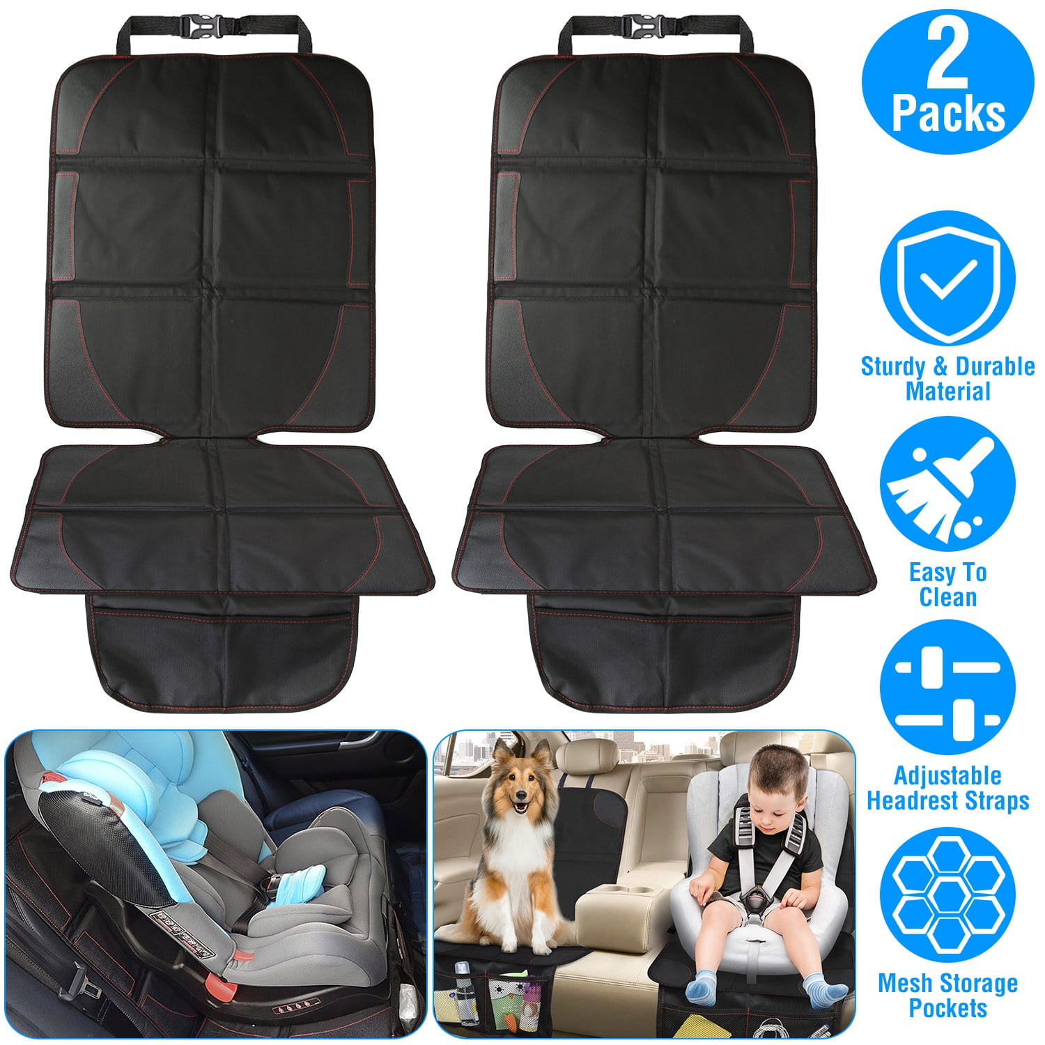 Imountek 2Pcs Car Seat Protector Cushion with Thick Padding, Protector for Child Car Seat, Mesh Pockets & Non-Slip Back Fit for Cars SUVs