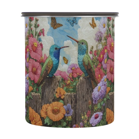 500ml Stainless Steel Food Storage Containers Hummingbirds and Flowers Airtight Kitchen Canisters with Vacuum Lid for Coffee Tea Flour Sugar Grains