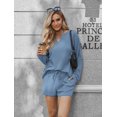 thumbnail image 4 of Ekouaer Pajama Set for Women Waffle Knit Lounge Sets Long Sleeve Top and Shorts Sleepwear Matching Loungewear, 4 of 6