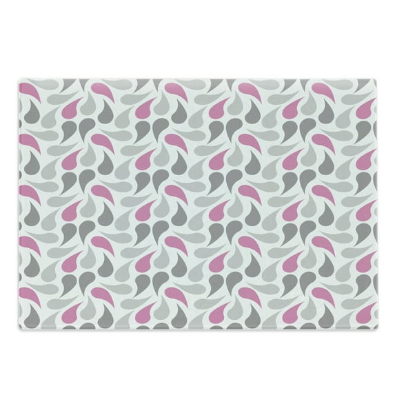 Geometric Cutting Board, Persian Civilization Influenced Geometric Pattern Teardrop Shapes Curved Tip, Decorative Tempered Glass Cutting and Serving Board, Large Size, Pink Grey White, by Ambesonne