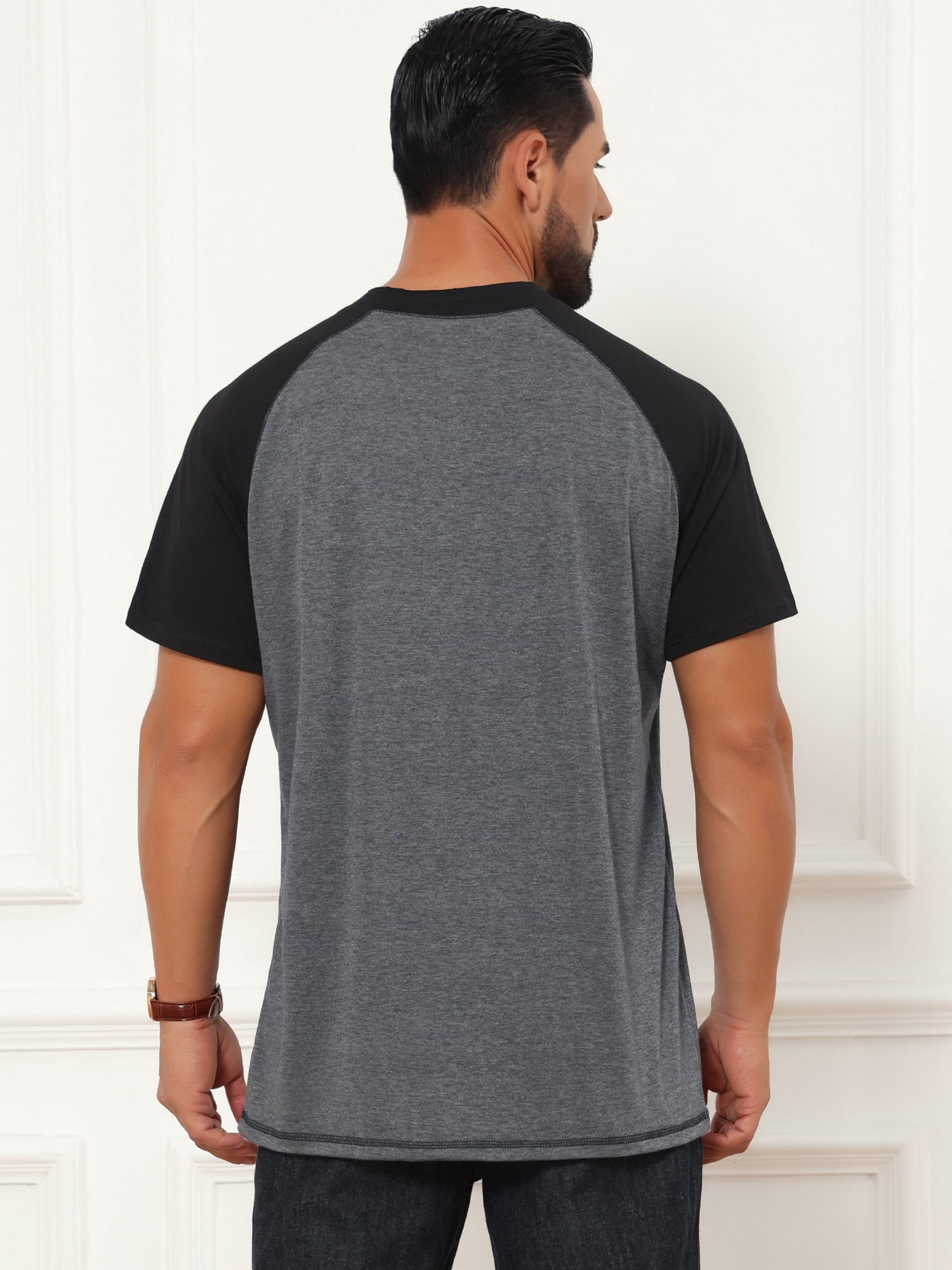DARING DIVA Men's Raglan Henley Retro Short Sleeve Button Down T-Shirt S Dark Gray
