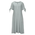 thumbnail image 4 of Meichang Womens Boho Eyelet Pastel Dresses Button V Neck Tie Knot Short Sleeve Flowy Beach Vacation Midi Dresses Casual Work Dresses with Pockets Gray XXXL, 4 of 6