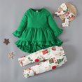 thumbnail image 3 of AJIWYH Christmas Outfit Long Sleeve Crew Solid Color Girls Christmas Dress Print Patchwork Romper With Printed Pants and Hairband 3PCS Baby Fall Clothes Baby Girl Gifts (Green,6-12 Months), 3 of 8