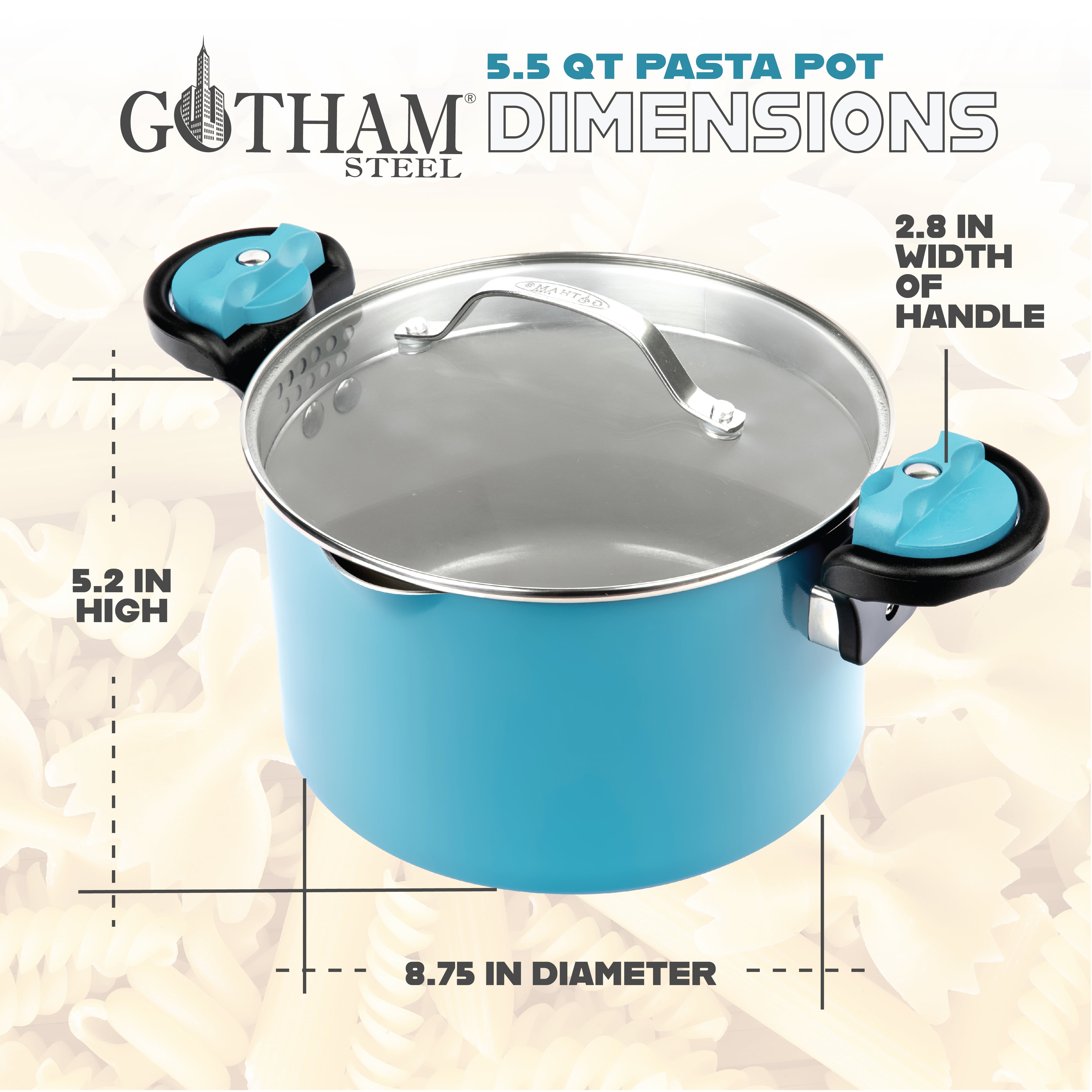 Gotham Steel 5-Quart Nonstick Multipurpose Pasta Pot with Strainer