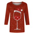 thumbnail image 4 of Jusqu'à 50 % de Réduction! Aqestyerly Hauts de Noël pour Femmes Liquidation T-Shirt Imprimé de Noël Manches 3/4 Blouse Col Rond Hauts Décontractés, 4 of 4