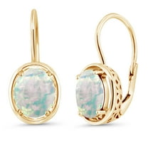 Gem Stone King 18K Yellow Gold Plated Silver Cabochon White Simulated Opal Earrings for Women (1.20 Cttw, Oval 9X7MM)