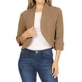 thumbnail image 2 of Dyfzdhu Cropped Cardigan Women Trendy Solid Color 3/4 Sleeve Open Front Lightweight Short Shrugs Coffee, 2 of 6