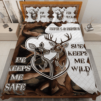 Lotusprinthandmade Personalized Deer Hunting Couple Quilt Bedding Set (White Binding) 5 Sizes (Made in Vietnam) (60x70), Custom Deer Couple Quilt, Romantic Deer Love Bedding Set