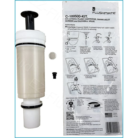 Replacement For Sloan C-100500-K Flushmate Cartridge/PowerFlush Toilet Piston Cartridge Parts With for Use with 500, 501, 501A, 501B, 503, and 504 Series Flushmate Tank System (1)