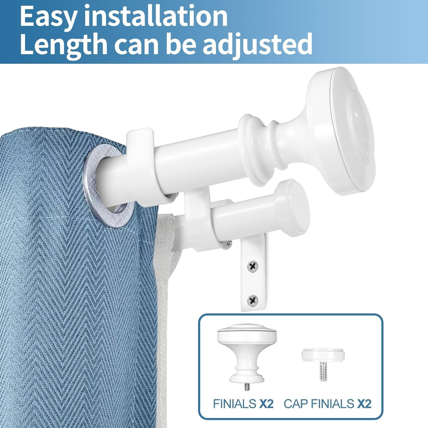 Urbanest Adjustable Double Curtain Rod Set Semplice Flat Button Finials – 1″ Front & 3/4″ Glossy White Rod With Black Rod, 48–84 Inches