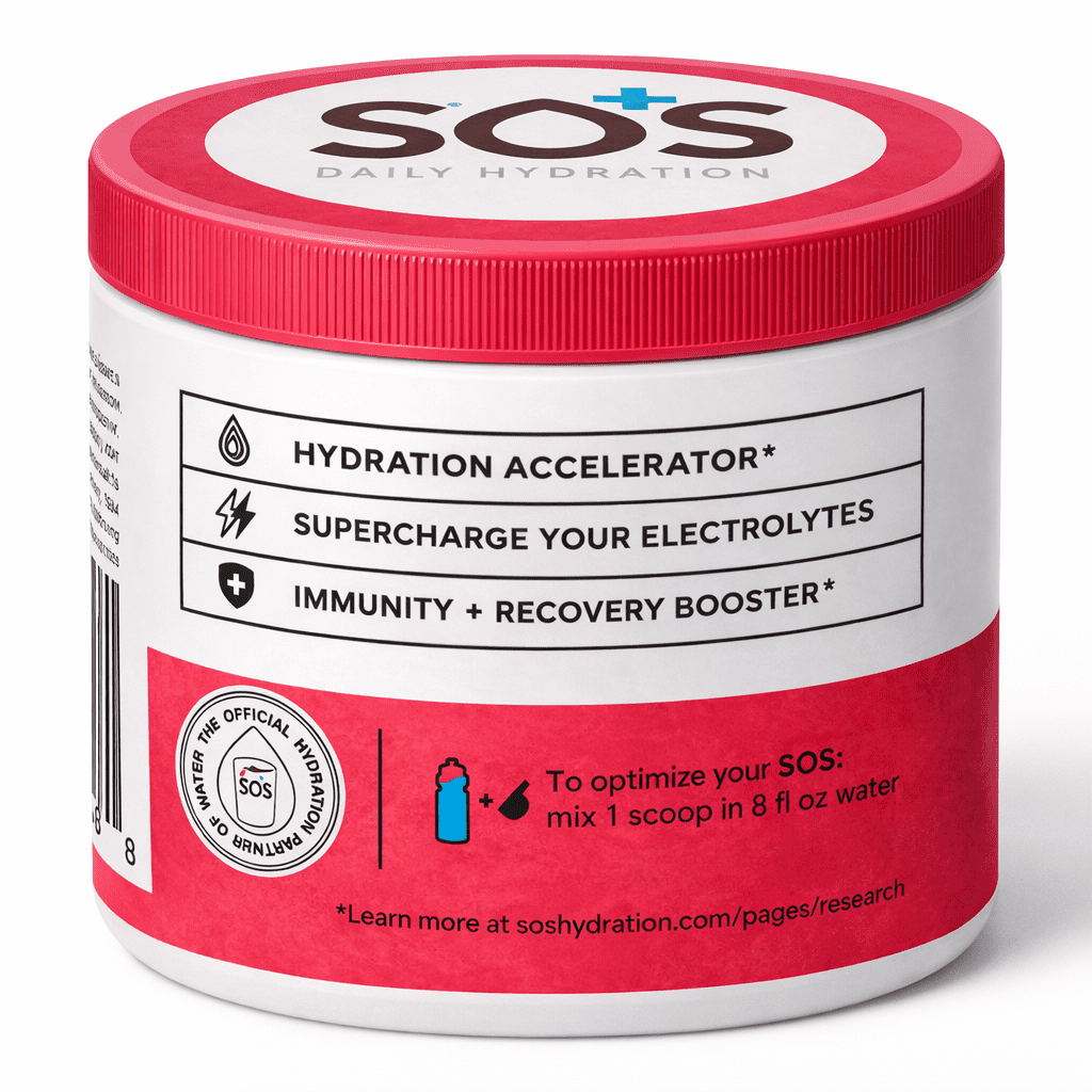 SOS Hydration Daily Electrolyte Drink Mix, Watermelon, 31-Serving Tub, Low Sugar, Vitamins B6 B12 C D, Potassium Magnesium Zinc