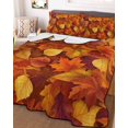 thumbnail image 3 of Quilts Twin Size Bedding Set, Fall Lightweight Quilted Comforter, Autumn Modern Country Abstract Maple Leaf Textured Soft Reversible Bedspread Coverlet with Pillow Covers for All Season, 68" x 86", 3 of 7