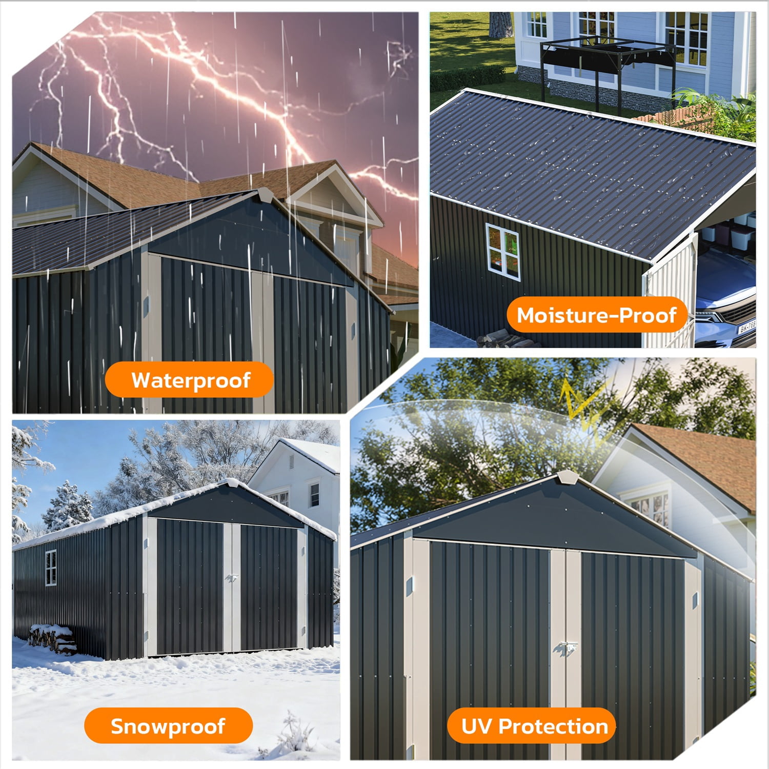 12x20x9.3 FT Outdoor Metal Garage Shed, 1810 CUFT Extra Large Steel Storage Building with Double Doors, 14.5" Snow Load Heavy-Duty All-Weather Garden Shed for Vehicles, Tools & Equipment