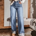 thumbnail image 4 of Miqool Women's Wide Leg Jeans High Waist Cuffed Hem Denim Pants Baggy Stretchy Trousers with Pockets, 4 of 8
