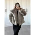 thumbnail image 2 of Short Faux Fur Jacket for Women Lapel Cardigan Winter Fluffy Outwear Coat for Evening Dresses Gray S, 2 of 2