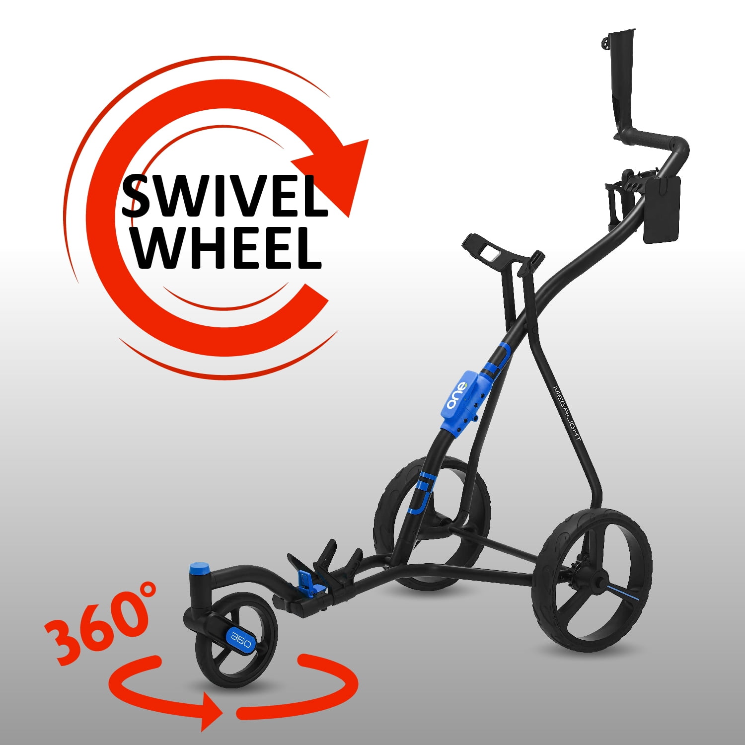 Golf Cart Golf Push Carts Wishbone - Swivel Front Wheel 360° Rotating, 1-Step Folding, Aircraft Grade Frame (Blue)