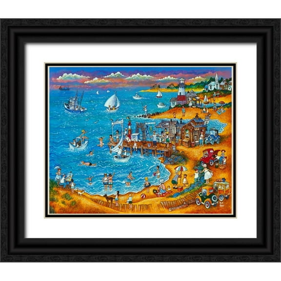 Bell, Bill 14x12 Black Ornate Wood Framed with Double Matting Museum Art Print Titled - Fishing Pier