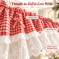 thumbnail image 4 of Plaid Lace Cafe Curtain, Short Window Valance with Bow Detail and Soft, Decorative Tier Valance for Kitchen Sink, for Kitchen Sink, Utility Room and Bathroom, Red, 9.84 x 8.66 x 1.18 in, 1 Piece, 4 of 10