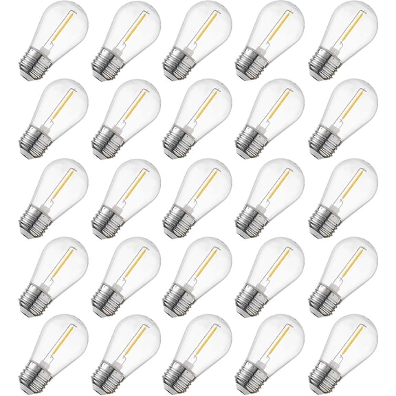 25 Pack S14 led Outdoor String Light Replacement Bulbs,Clear Plastic,Shatterproof,Waterproof.1 Watt to Replace 11 Watts Incandescent Bulb,120V 2200K E26,Warm White