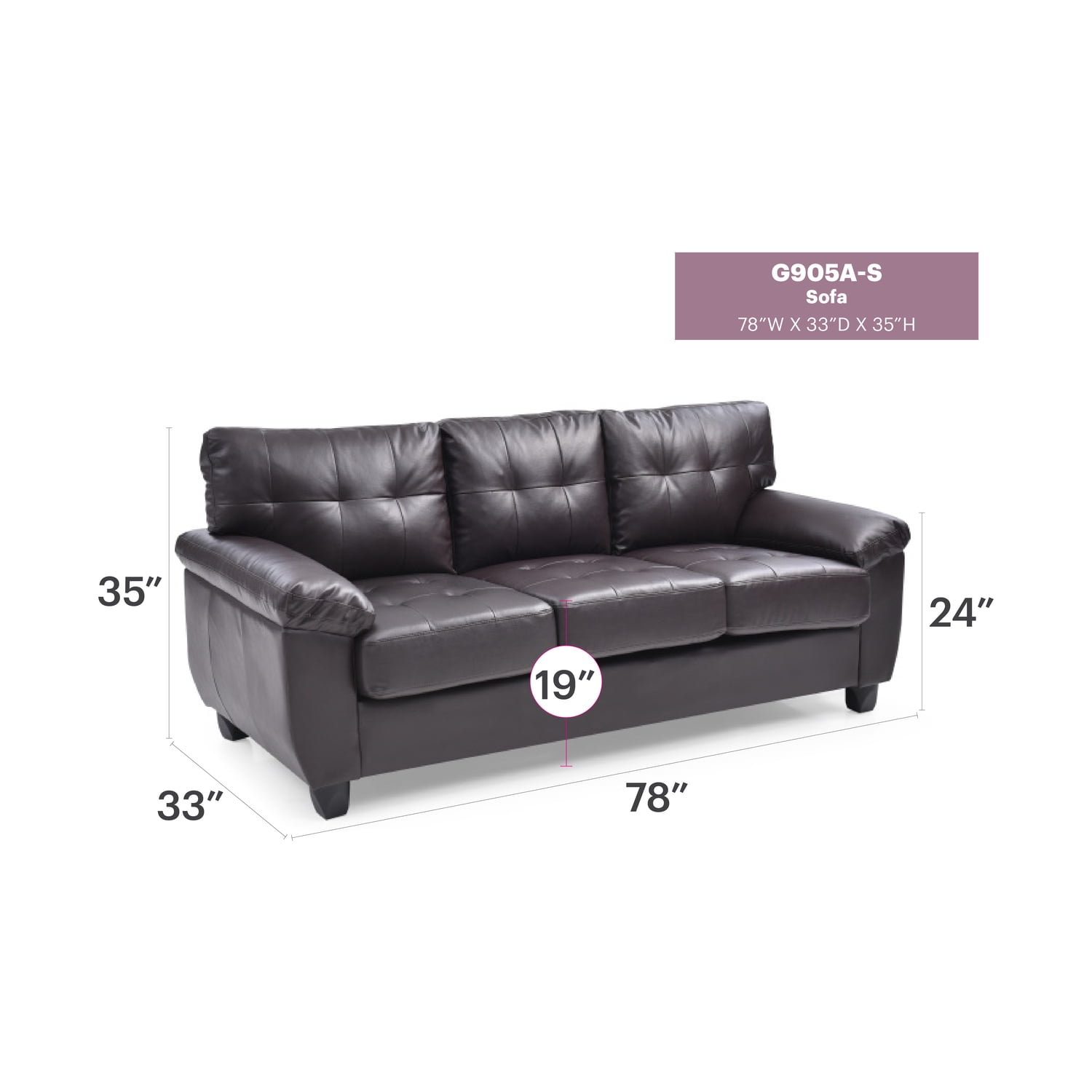 Glory Furniture Gallant Faux Leather Sofa in Cappuccino