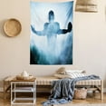 thumbnail image 2 of Sport Tapestry, Heroic Shaped Rugby Player Silhouette Shadow Standing in Fog Playground Global Sports Photo, Wall Hanging for Bedroom Living Room Dorm Decor, 60W X 80L Inches, Blue, by Ambesonne, 2 of 5