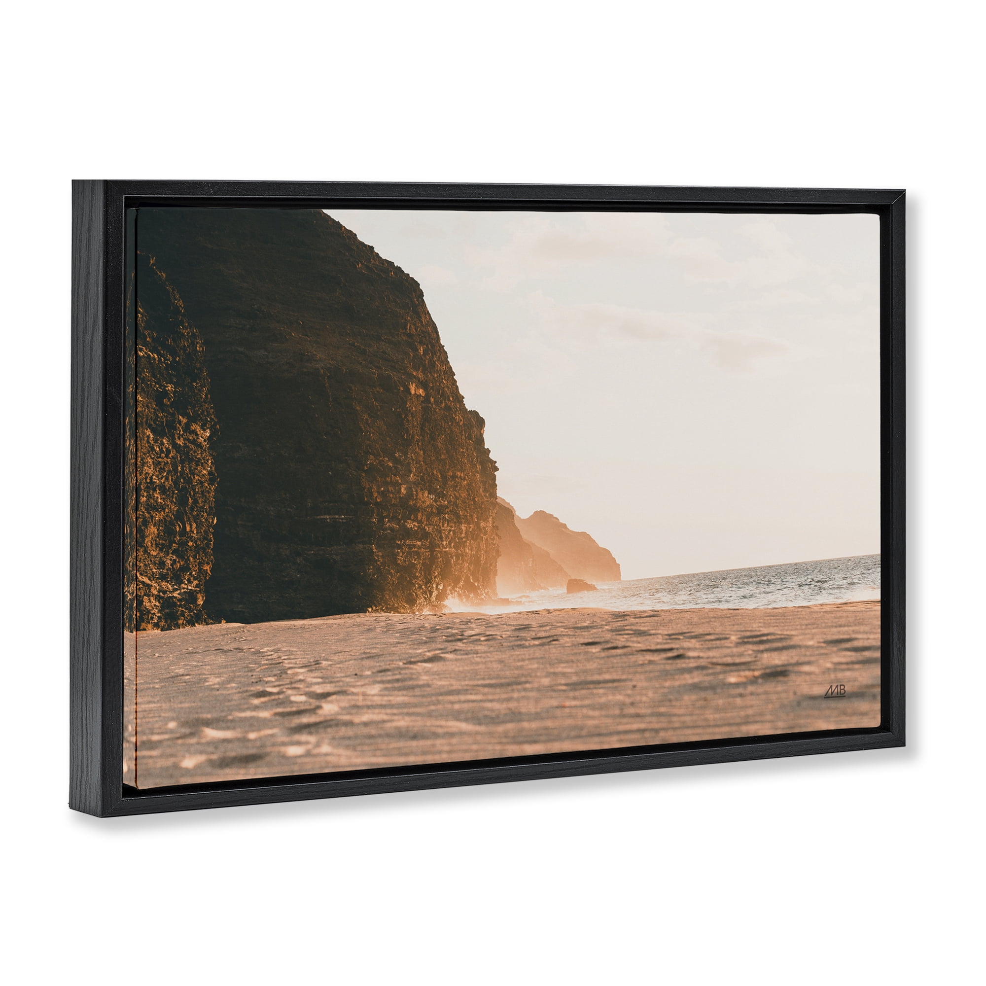 Stupell Industries Hawaiian Glow Shoreline Landscape & Nature Photography Black Floater Framed Canvas Art Print Wall Art, 31 x 21